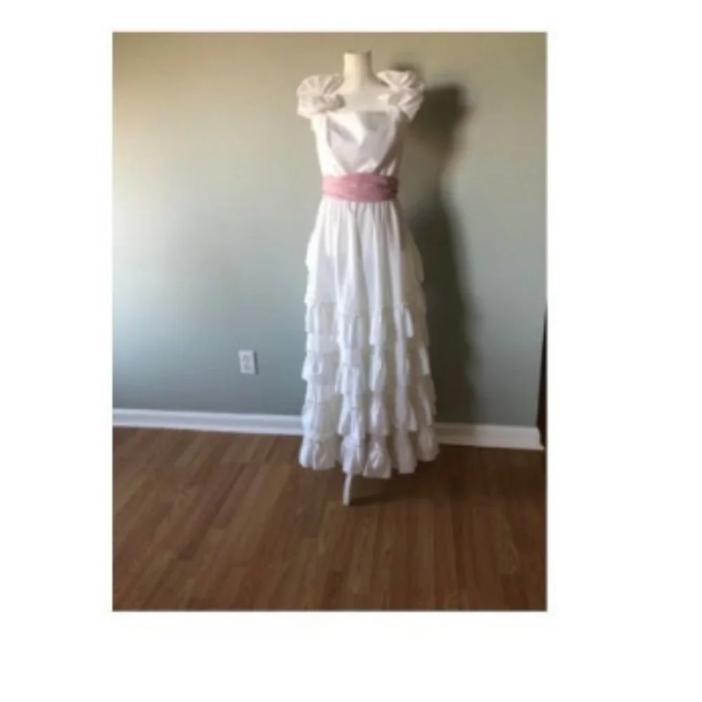 Vintage 1970s 1980s Princesscore Ruffled Gown